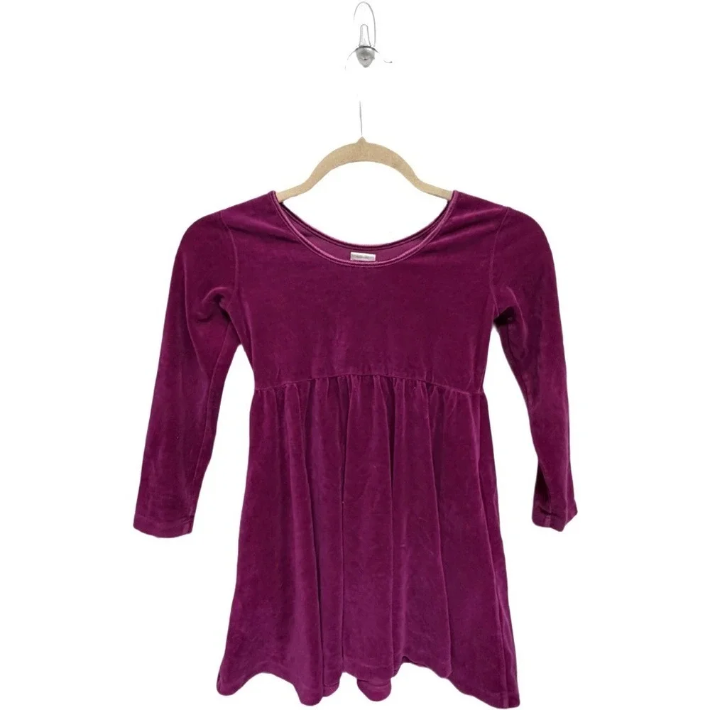 Hanna Andersson Velour Empire Waist Dress Girls 6-7 Magenta Berry Long Sleeve